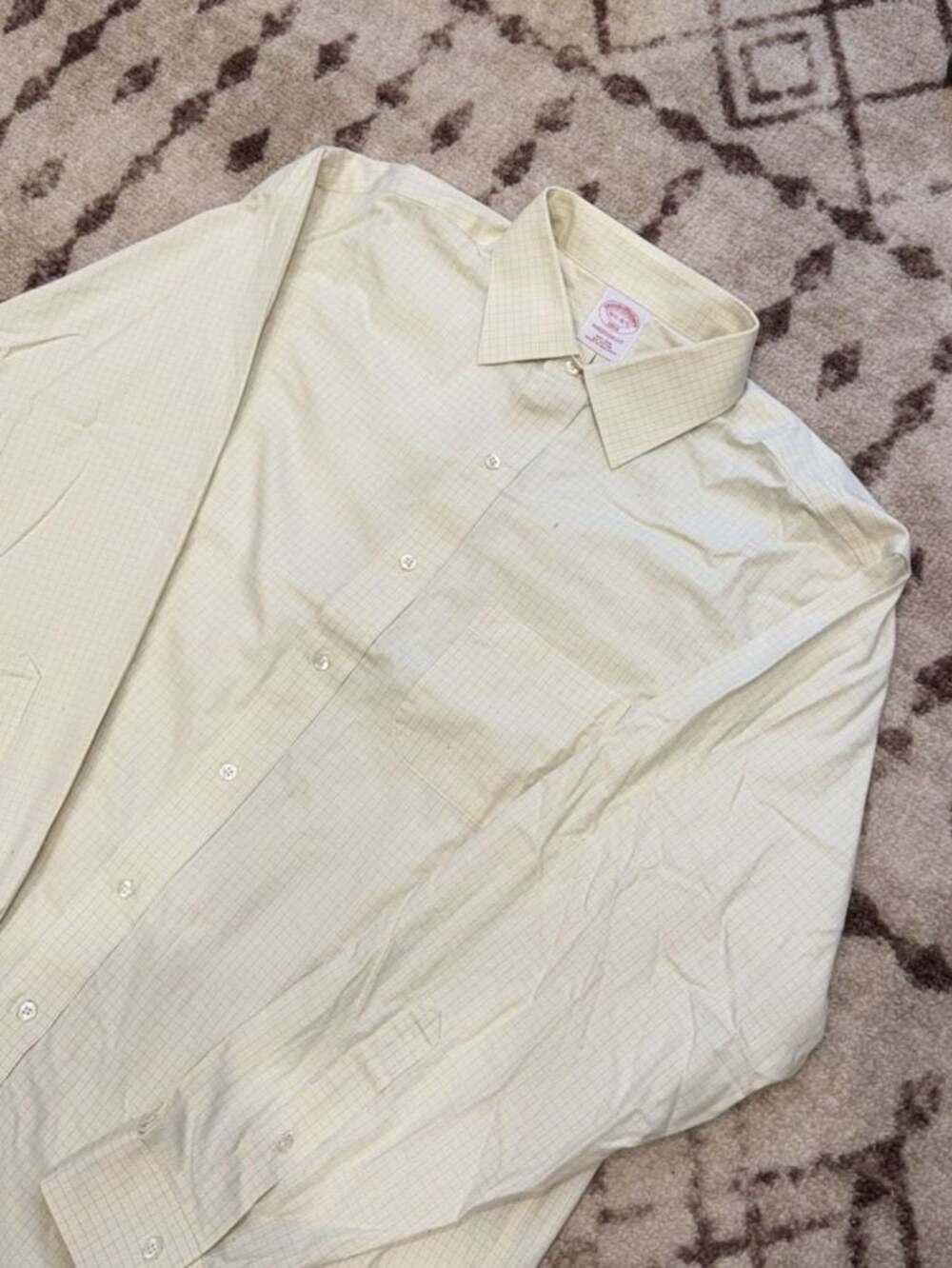Brooks Brothers 1818 Madison Fit Non-Iron Dress Shirt 16.5-4/5 Yellow Check